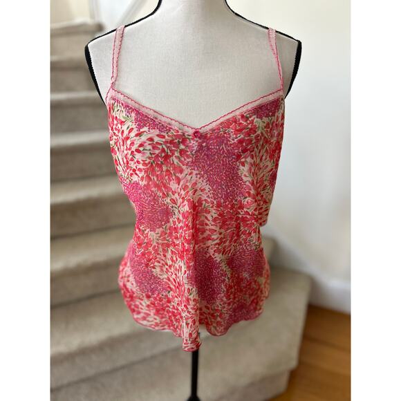 Josie Natori Pink & Red Ditzy Floral Lace Trim Cami Tank Lingerie Top - Picture 1 of 8